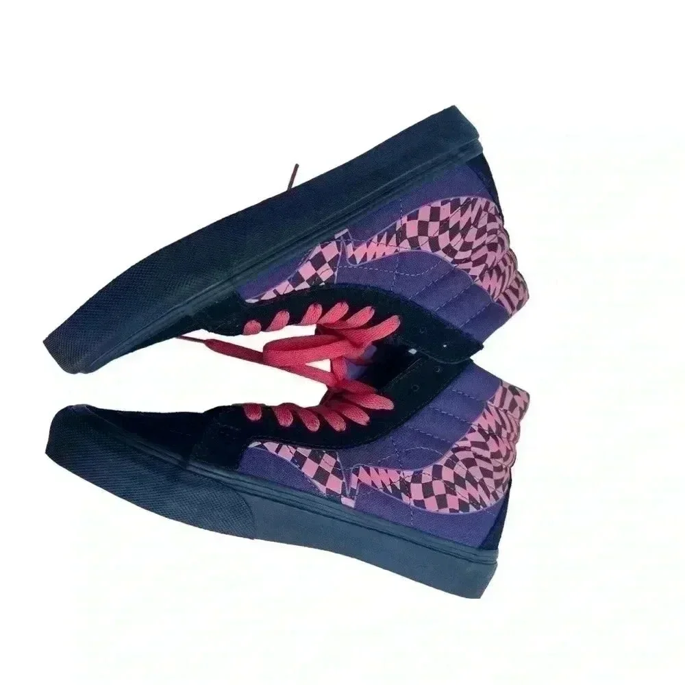 VANS SK8-HI REISSUE WARP BLACK/PAPRIKA/PURPLE SHOES SIZE MENS 6/WNS 7.5 LIKE NEW